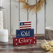 Vintage Old Glory w/ Flag Block Sign 7.5x8x1.125