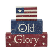 Vintage Old Glory w/ Flag Block Sign 7.5x8x1.125