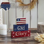 Vintage Old Glory w/ Flag Block Sign 7.5x8x1.125
