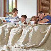 Natural King Blanket 90x108 - 100% Cotton Waffle Weave for Bed, Couch & Sofa - Lightweight Farmhouse Bedroom & Living Room Decor