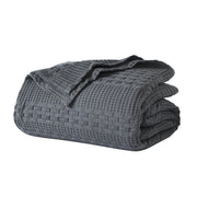 Waffle Weave Dark Grey Twin Blanket 66x90 - 100% Cotton, Lightweight & Breathable Cover for Bed, Couch, Sofa