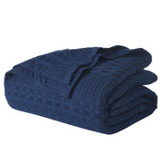 Waffle Weave Navy Blue Twin Blanket - 100% Cotton 66x90 Lightweight Cover for Bed, Couch, Sofa - Farmhouse & Boho Bedroom Decor
