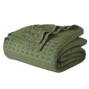 Waffle Weave Olive Green Queen Blanket 90x90 - 100% Cotton, Lightweight, for Bed, Couch, Sofa - Farmhouse & Boho Home Decor