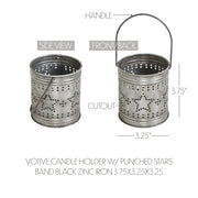 Punched Star Antique Metal Candle Holder 3.75x3.25x3.25
