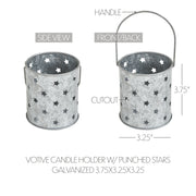 Twinkling Star Galvanized Metal Candle Holder 3.75x3.25x3.25