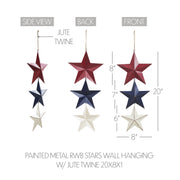 Painted Metal RWB Stars Wall Hanging w/ Jute Twine 20x8x1