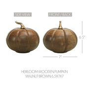 Heirloom Wooden Pumpkin Walnut Brown 6.5x7x7