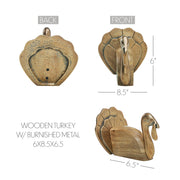 Wooden Turkey w/ Burnished Metal 6x8.5x6.5