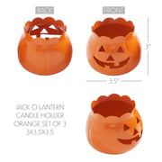 Jack-O-Lantern Candle Holder Orange Set of 3 - 3x3.5x3.5