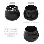 Jack-O-Lantern Candle Holder Black Set of 3 - 3x3.5x3.5