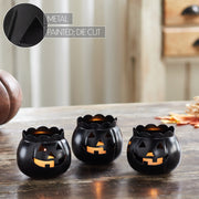 Jack-O-Lantern Candle Holder Black Set of 3 - 3x3.5x3.5