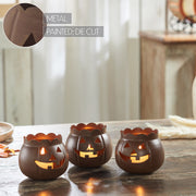 Jack-O-Lantern Candle Holder Bronze Set of 3 - 3x3.5x3.5