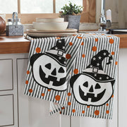 Halloween Fall Kitchen Towel Set, 19x28 Absorbent Cotton Pumpkin & Stripe Dish & Hand Towels (2Pack)