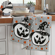 Halloween Fall Kitchen Towel Set, 19x28 Absorbent Cotton Pumpkin & Stripe Dish & Hand Towels (2Pack)
