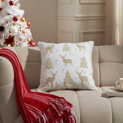 Golden Deer and Pine Embroidered Pillow 18x18