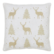 Golden Deer and Pine Embroidered Pillow 18x18