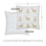 Golden Deer and Pine Embroidered Pillow 18x18