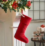 Quilted Red Velvet Stocking with White Bow 11x18