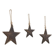 Dark Wooden Star Ornament Set of 3 - 4/5/6 inch