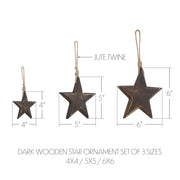 Dark Wooden Star Ornament Set of 3 - 4/5/6 inch