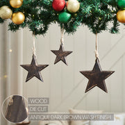 Dark Wooden Star Ornament Set of 3 - 4/5/6 inch