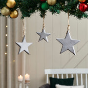 Distressed Grey Wooden Star Ornament Set of 3 - 4/5/6 inch