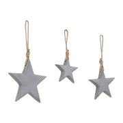 Distressed Grey Wooden Star Ornament Set of 3 - 4/5/6 inch