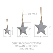Distressed Grey Wooden Star Ornament Set of 3 - 4/5/6 inch