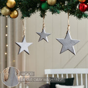 Distressed Grey Wooden Star Ornament Set of 3 - 4/5/6 inch