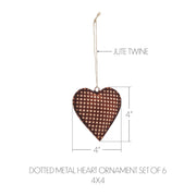 Dotted Metal Heart Ornament Set of 6 - 4 inch