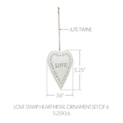 Love Stamp Heart Metal Ornament Set of 6 - 5.25 inch