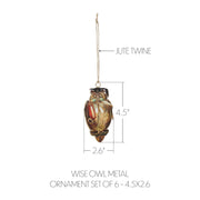 Wise Owl Metal Ornament Set of 6 - 4.5 inch