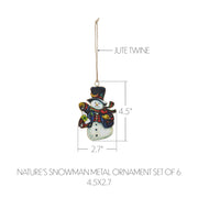 Nature's Snowman Metal Ornament Set of 6 - 4.5 inch