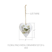 Floral Finch Metal Ornament Set of 6 - 4 inch