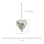 Cottage Neutral Floral Metal Ornament Set of 6 - 4 inch