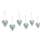 Cottage Blue Floral Metal Ornament Set of 6 - 4 inch