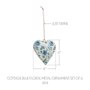 Cottage Blue Floral Metal Ornament Set of 6 - 4 inch