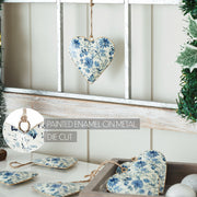 Cottage Blue Floral Metal Ornament Set of 6 - 4 inch
