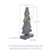 Four-Tiered Pine Distressed Dark Grey Wooden Tree Large 10.25x4.75x2.5