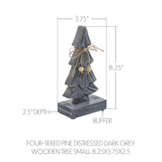 Four-Tiered Pine Distressed Dark Grey Wooden Tree Small 8.25x3.75x2.5