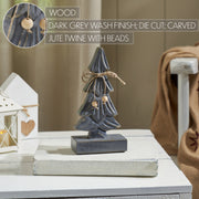 Four-Tiered Pine Distressed Dark Grey Wooden Tree Small 8.25x3.75x2.5
