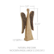 Natural and Dark Wooden Angel Large 12.25x5.5x1.5