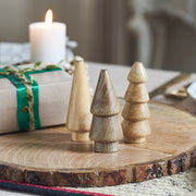 Conical Natural Wooden Tree Set of 3 - 3.25x1.25x1.25
