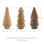 Conical Natural Wooden Tree Set of 3 - 3.25x1.25x1.25