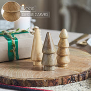 Conical Natural Wooden Tree Set of 3 - 3.25x1.25x1.25