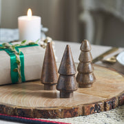 Conical Dark Wooden Tree Set of 3 - 3.25x1.25x1.25