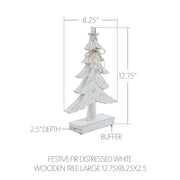Festive Fir Distressed White Wooden Tree Large 12.75x8.25x2.5