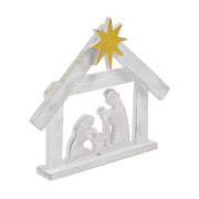 A Savior is Born Distressed White Wooden Nativity Scene 8.5x10x1.5