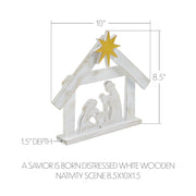 A Savior is Born Distressed White Wooden Nativity Scene 8.5x10x1.5