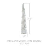 Distress White Wooden Cone Tree Large 15.5x3.5x3.5